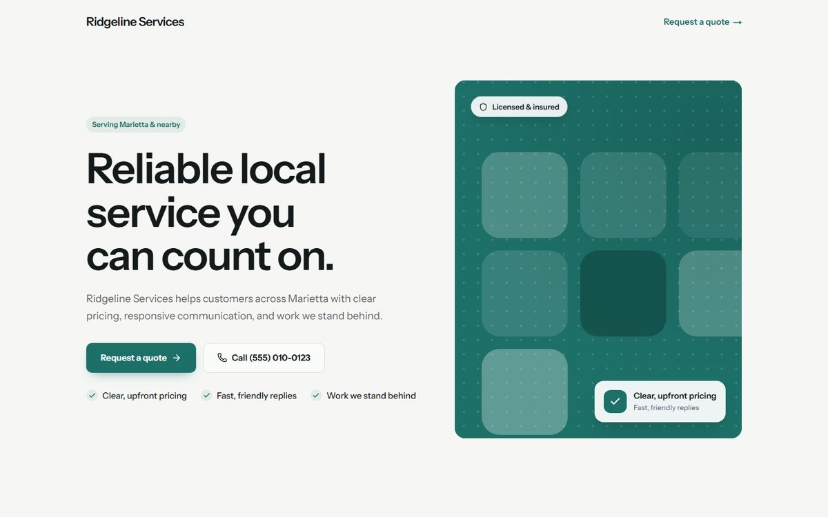 Sample website in the Sea Glass direction